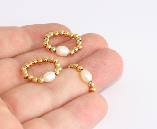 16-18mm 24k Shiny Gold Ball Rings, Elastic Ball Beaded Ring, XP200