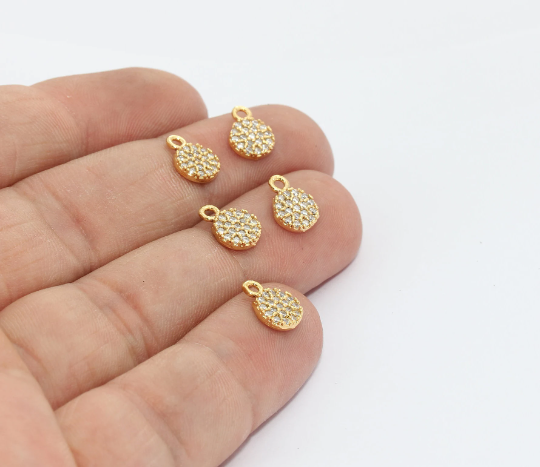 7x10mm 24k Shiny Gold Drop Charms, Micro Pave Charms, ZRCN337
