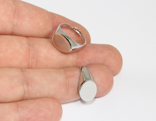 17-18mm Rhodium Plated Rings, Nameplate Rings, Silver MLS782
