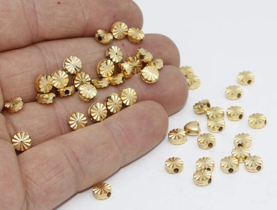 6mm Plastic 24k Matt Gold Spacer Round Beads, Flat, BRT678
