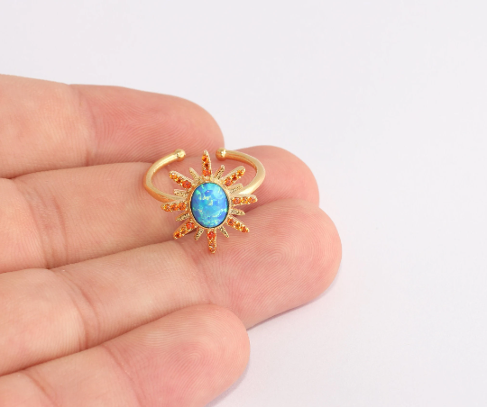 16-17mm 24k Shiny Gold Sun Ring, CZ Micro Pave Sun, SLM899