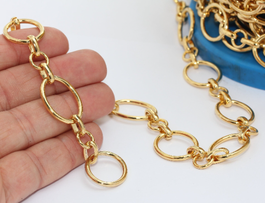17,5x23mm 24k Shiny Gold Link Chain, Handmade Chain,  BXB279