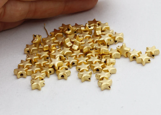 8mm 24k Matt Gold Plated Star Beads, Center Hole Star , Gold BRT41