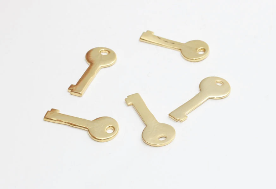 9x21mm 24k Shiny Gold Key Charms, Key Pendant, Gold Key Charm, Necklace Key Charm, Heart Key Charm, Gold Plated Findings, BRT270