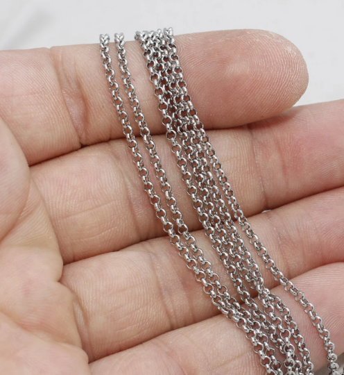 2 mm Rodyum Kaplamalı Rolo Zincir, Kutu Zincir, Rolo Zincir, Çelik, Rolo BXB92