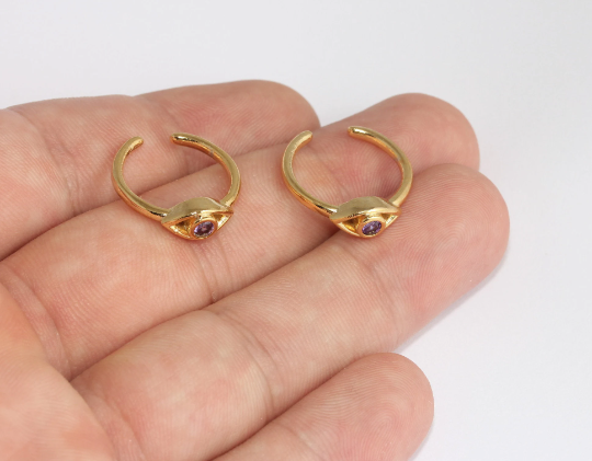 16-17mm 24k Shiny Gold Evil Eye Rings, Micro Pave Evil, Rings MLS1113