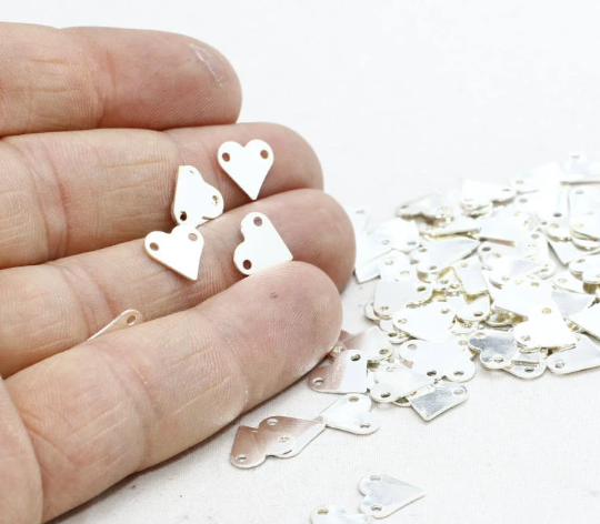 9mm Silver Plated Heart Charms, Heart, Heart Coins, Two Hole Heart, Heart Blank, Connector Charms, Silver Plated Heart, CH, BLS71