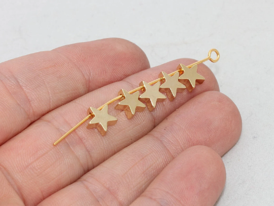7.5mm Shiny Gold Star Beads, Star Charms, Top Hole Star AE276