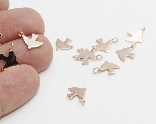 9x10mm Rose Gold Bird Pendant, Mini Bird Charms, Bird Jewelry, Dainty Necklace, Bird Charm, Rose Gold Plated Charms, Pendant, ROSE362