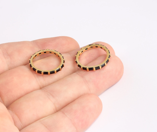 17mm 24k Shiny Gold Rings, Micro Pave Black Stone Rings, SLM595