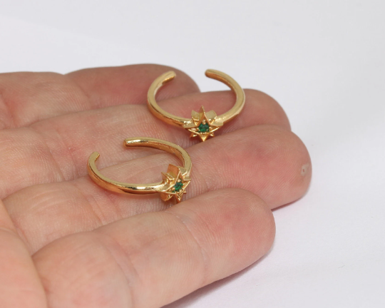 16mm 24k Shiny Gold Star Rings, Micro Pave Star Ring, MLS136