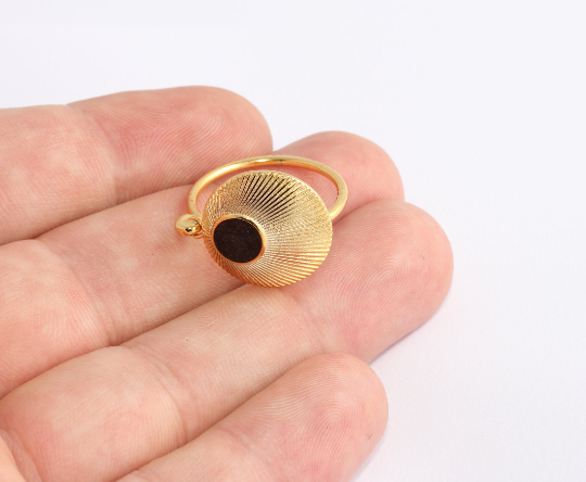17-18mm 24k Shiny Gold Rings, Black Enamel Eye Rings,Gold XP72