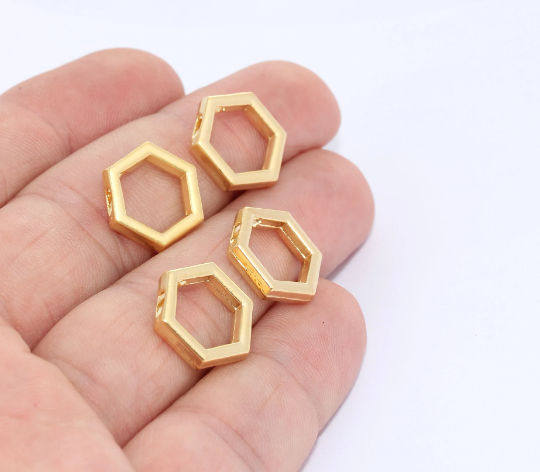 14mm 24k Matt Gold Hexagon Charms, Hexagon Pendant, MTE1408