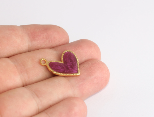 20mm 24k Shiny Gold Heart Charms, Love Necklace, Purple XP372