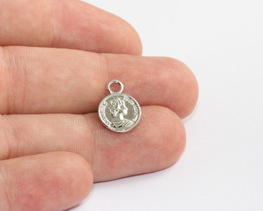 Medaglione placcato rodio 12x16 mm, monete greche in argento, MLS628