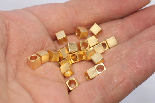5mm 24k Matt Gold Cube Beads, Spacer Beads, Cubes, Cube Beads, Geometric Beads, BRT47