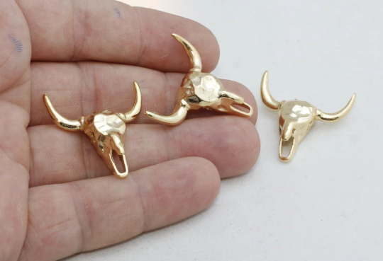 27mm 24k Shiny Gold Cattle Charms, Gold Buffalo Pendant, KDR34