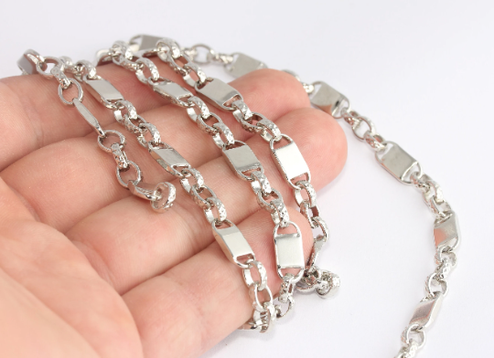 6x13mm Rhodium Plated Bar Chain, Square Bar Chain, Thick  CHK721-3