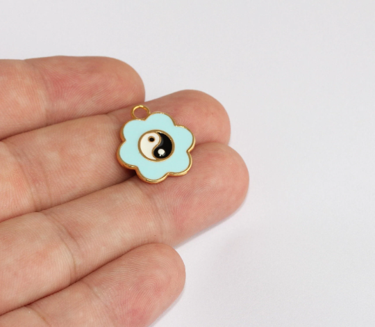 Ciondoli a forma di fiore in oro lucido 24k, 19x21 mm, Yin Yang Gold, SLM93