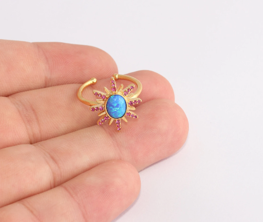 16-17mm 24k Shiny Gold Sun Ring, CZ Micro Pave Sun Rings, SLM895