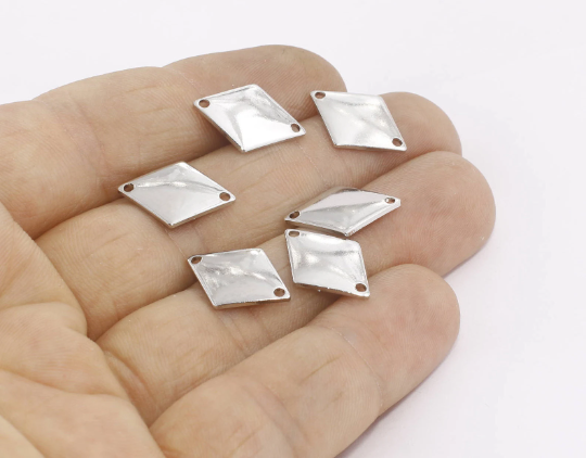 12x17mm Rodyum Kaplama Kare Disk, İki Delikli Charms, MTE256