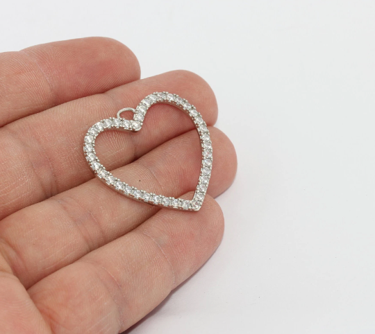 30x31mm Silver Plated Heart, Micro Pave ,Heart Charms, MTE1295
