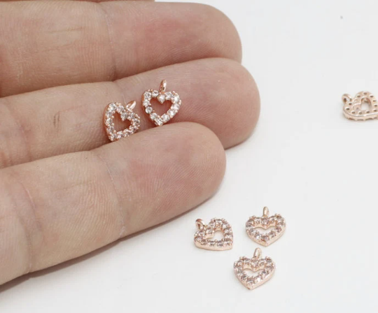 8mm Rose Gold Heart Charm, Micro Pave Heart, Mini Heart ZRCN309