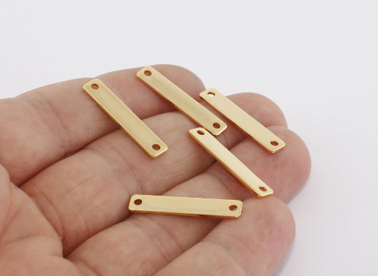 5x25mm 24k Parlak Altın İki Delikli Disk, Dikdörtgen, Altın MTE219