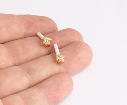 7,5 mm 24 ayar Parlak Altın Hamsa Küpeler, Mikro Döşeme Hamsa SLM489