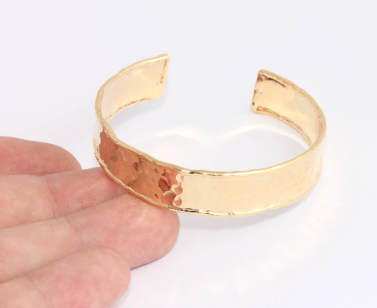 14mm 24k Shiny Gold Cuff Bracelet, Handmade Gold CHK656