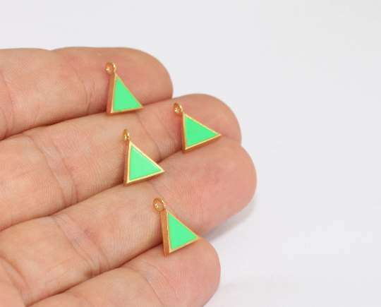 9x11mm 24k Shiny Gold Triangle Charms, Triangle ,Green MLS102