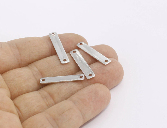 5x25mm Rhodium Plated Two Hole Disc, Rectangle, Personalized Charm, AE174