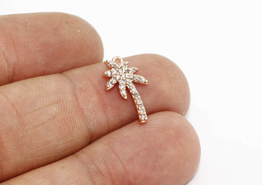 8x15mm Rose Gold Charms, Pave Palm Tree, CZ Charms, ZRCN491