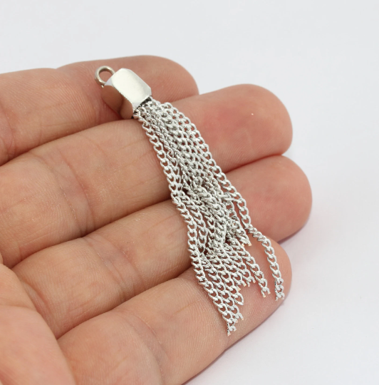 50mm Silver Chain Tassel Pendant, Silver Necklace Tassels, TSL71