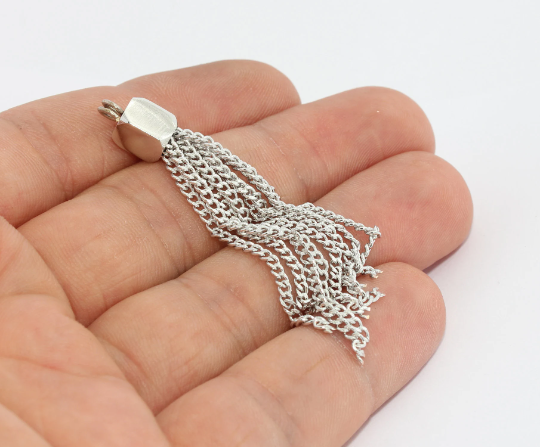 50mm Silver Chain Tassel Pendant, Silver Necklace Tassels,  TSL71