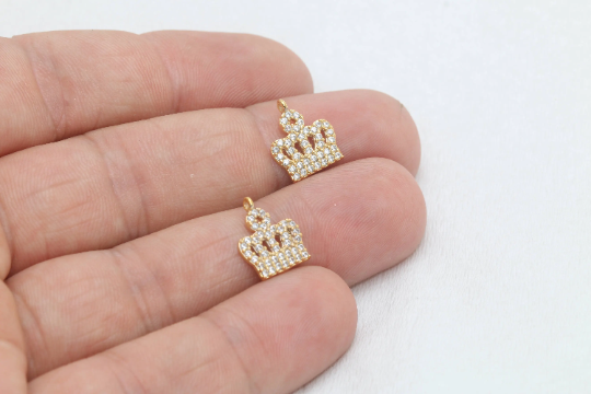 11x12mm 24 Shiny Gold Crown, Micro Pave Charms, King ZRCN582