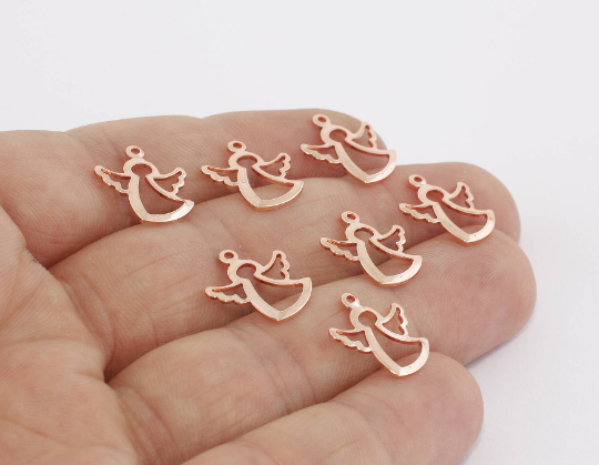 12x14 mm Gül Altın Kaplama Melek Tılsımı, Melek Kolye, ROSE27
