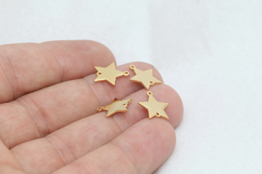 11x12mm 24k Shiny Gold Star Charms, Two Hole Star Charm, BRT759