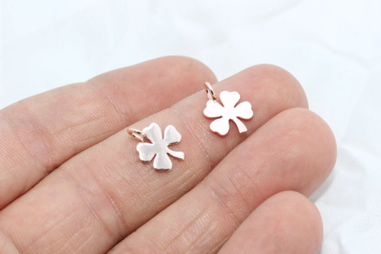 10x13 mm Gül Altın Kaplama Yonca Tılsımı, Yonca Kolye Ucu, ROSE42