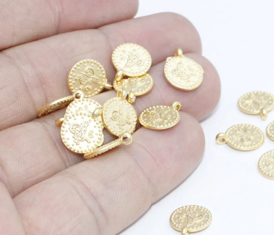 20 Pcs 10mm 24k Matt Gold Ottoman Signature Coins, BRT616