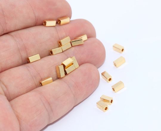 3x6mm 24k Shiny Gold Tube Beads, Square Tube Beads, MTE708