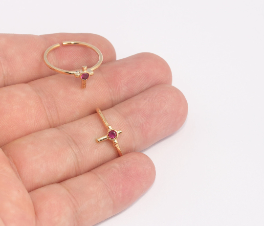 Anello con croce in oro lucido 24k da 18-19 mm, croce con micro pavé di zirconi cubici SLM292
