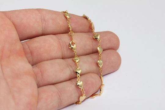16'' 5,5mm 24k Shiny Gold Heart Chain, Ready Made Heart CHK435