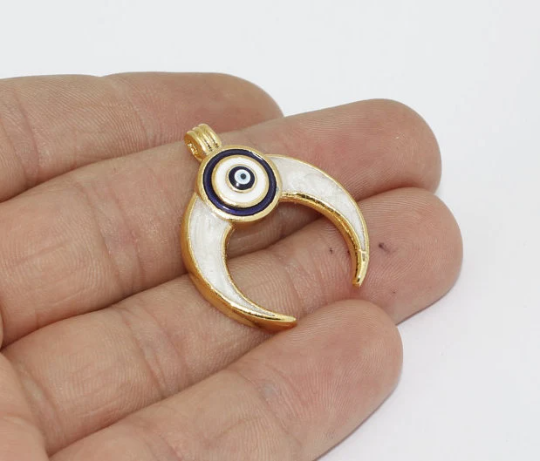 26x31mm Horn Pendant, Evil Eye Horn Charms,Pearl Horn HRN18