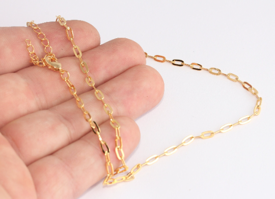18" + 2" 24k Shiny Gold Necklace, Gold Cable Chain Gold, CHK723-2