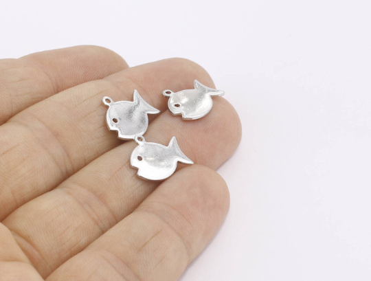 12x14mm Rhodium Plated Fish Charms, Pisces Charm,Pisces AE186