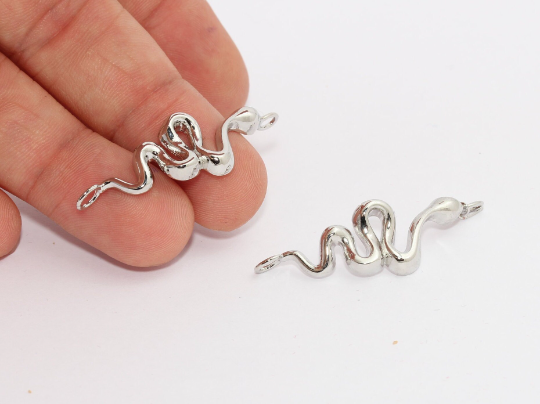 14x44mm Rhodium Snake Charms, Snake Connector, snake MTE875