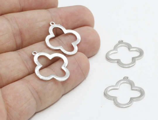 20x22mm Rhodium Plated Clover Charms, Silver Clover, CR187