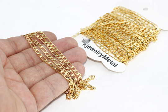 3,5mm 24k Shiny Gold Faceted Curb Chain, Soldered Chains, BXB89