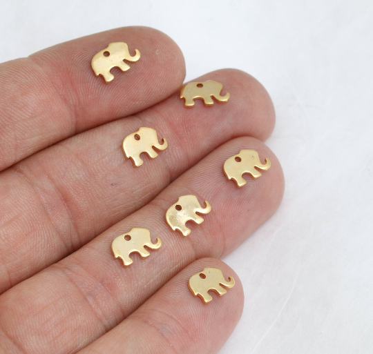 Ciondoli a forma di elefante in oro lucido 24k da 6x9 mm, elefante, collana MTE86